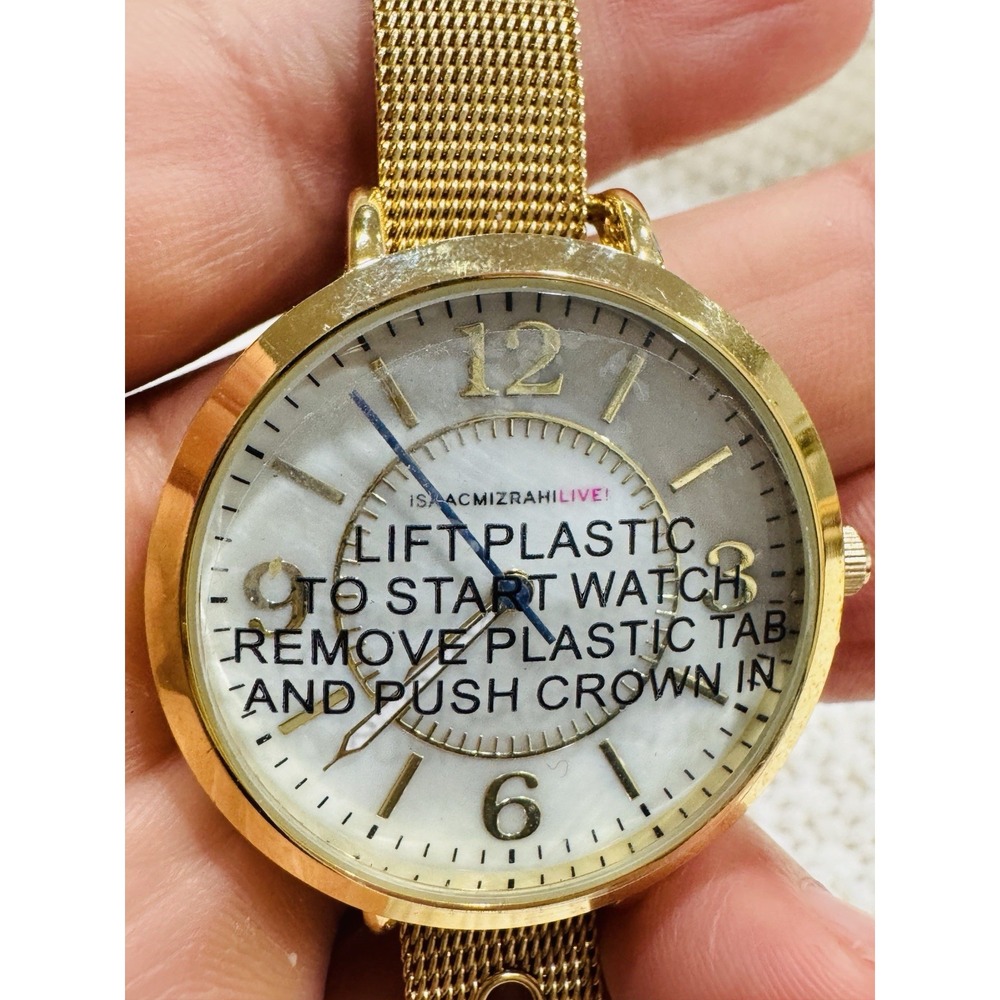 Isaac Mizrahi Live Gold Tone Mesh Watch New Old Stock Untested Protective Film